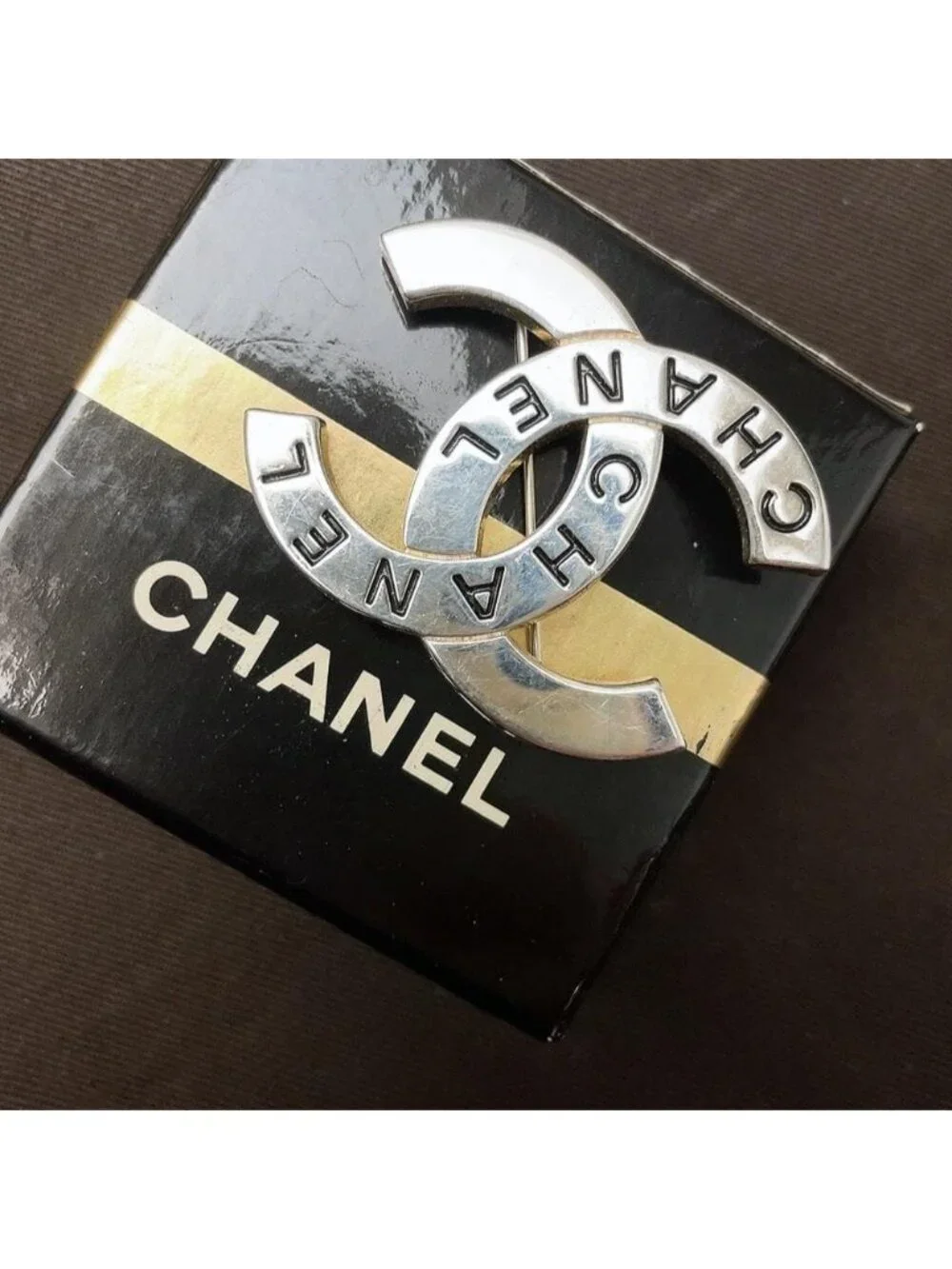 Chanel Brooch CC Logo Silver Vintage